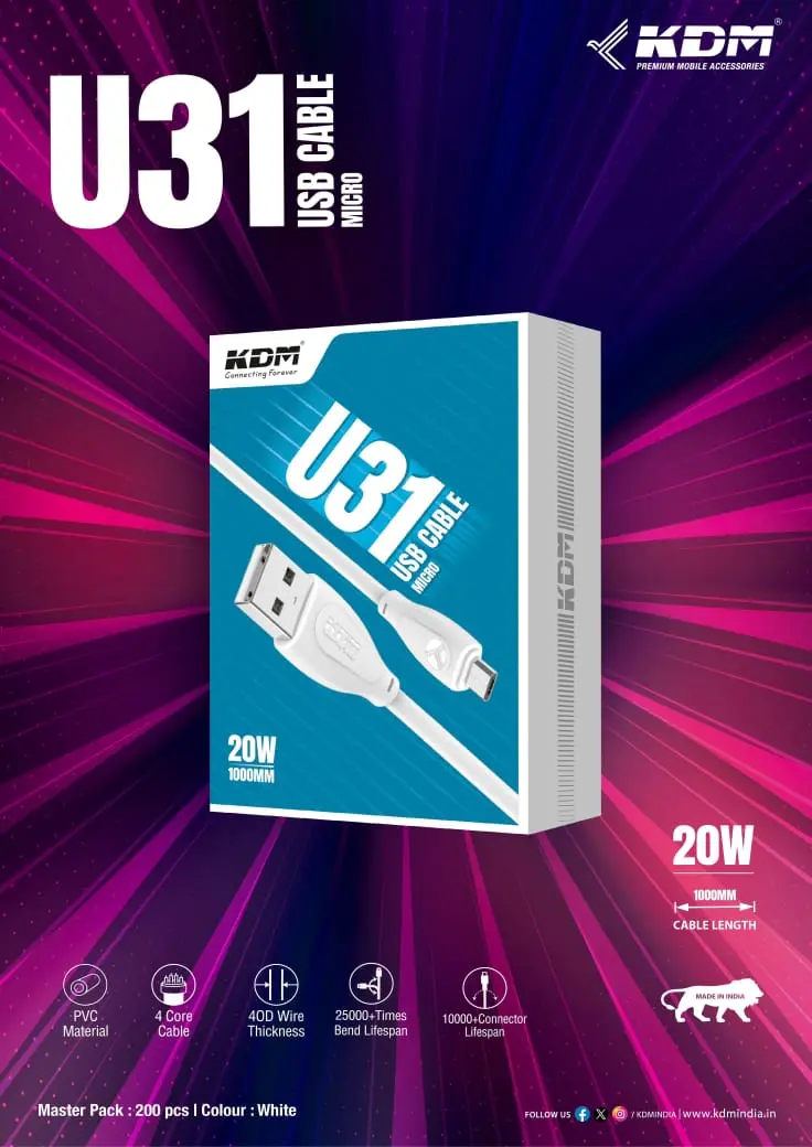 KDM U31 MICRO *(20W⚡️)* 1000MM CABLE  - Image 1