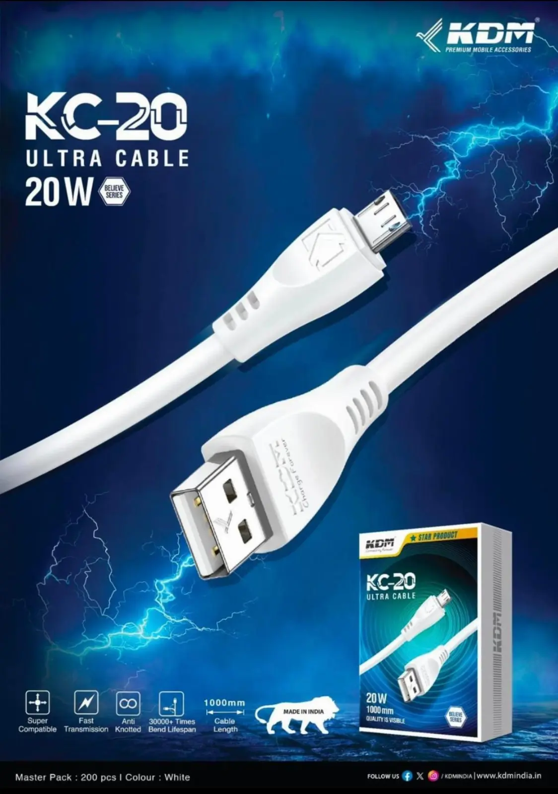 *KDM-KC20 (20W) MICRO CABLE ⚡️* BELIEVE SERIES FAST CHARGING 20W Charging Support   - Image 1