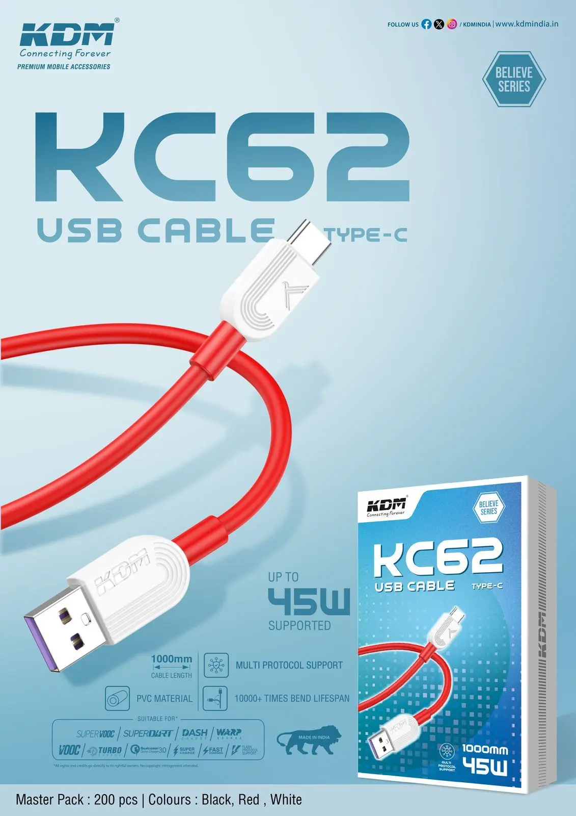 KDM KC62 TYPE-C *(45W)* BELIEVE SERIES FAST  - Image 1